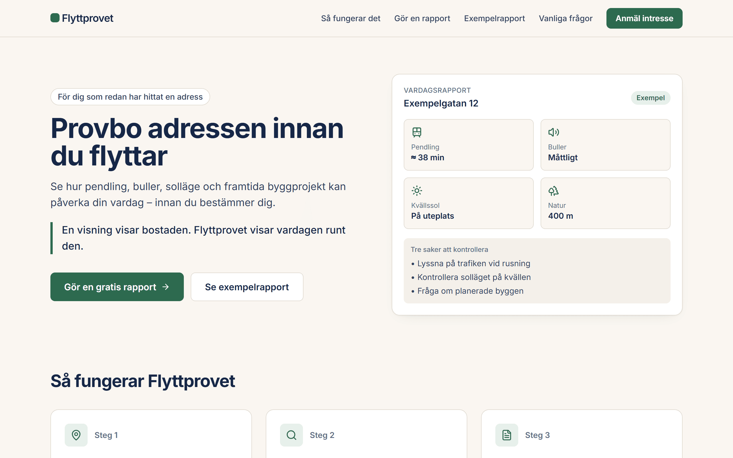Skärmdump av Flyttprovet